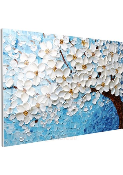 Beyaz Çiçek Ağacı - Kabartma Görünümlü Dokulu Sanat Eseri Cam Tablo modelleri