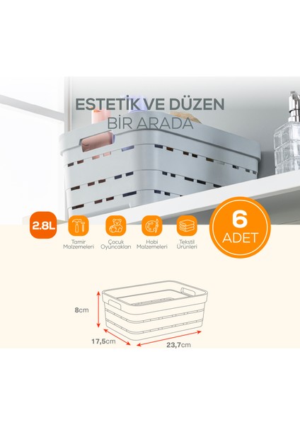 6'lı 2,8 Litre Delikli Saklama Kutusu Mavi