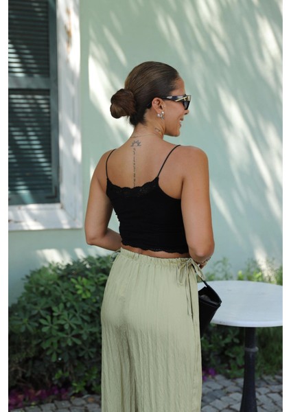 Siyah Dantel Detay Crop Atlet modelleri