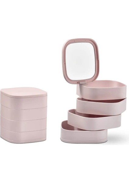 Beyaz 4 Katlı Döner Takı ve Makyaj Organizer, Kolye, Küpe, Yüzük Saklama Kutusu