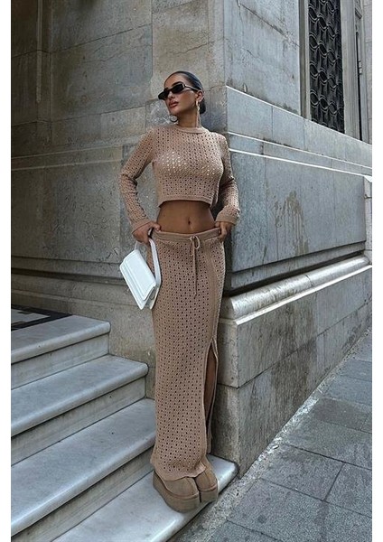 Macey Kroşe Crop Takım 9882