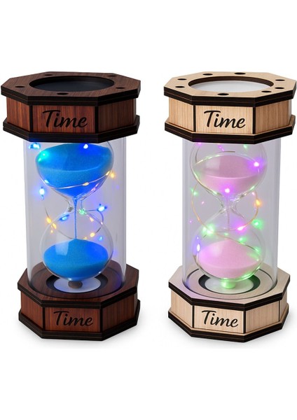 Işıklı Ahşap Kum Saati, Masa Üstü Dekor ve Zaman Ölçer