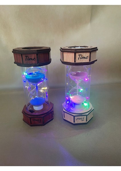 Işıklı Ahşap Kum Saati, Masa Üstü Dekor ve Zaman Ölçer modelleri