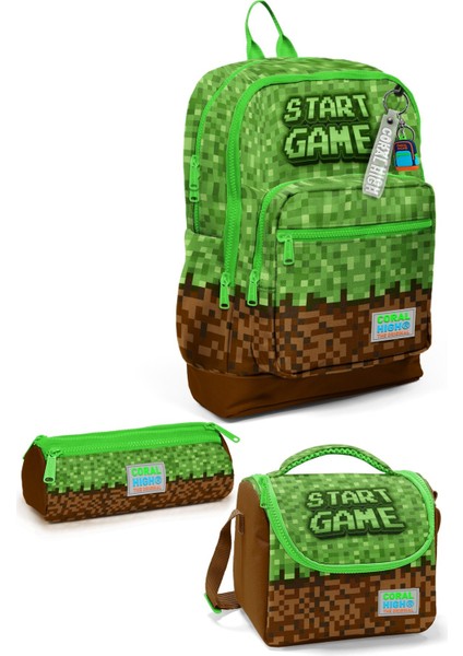 Minecraft Yeşil Kahverengi Desenli Okul Seti