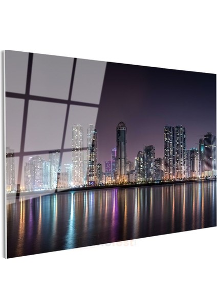 Dubai Gökdelenleri - Renkli Işıklar Yansıması Cam Tablo modelleri