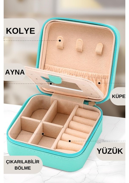 Yeşil Seyahat Boy Aynalı 3 Bölmeli Takı Organizer Kutusu fiyatları