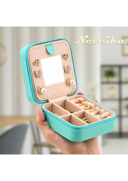 Yeşil Seyahat Boy Aynalı 3 Bölmeli Takı Organizer Kutusu modelleri
