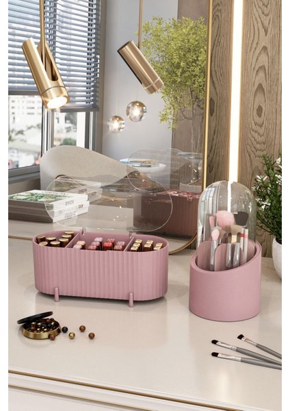 Gül Kurusu Renkli Kozmetik ve Fırçalık Organizer Seti, Şık ve Kullanışlı Tasarım