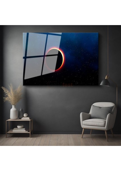 Güneş Tutulması - Yıldızlı Gökyüzünde Kozmik Dans Cam Tablo