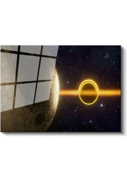 Kozmik Portal - Altın Işıklı Uzay Fenomeni Cam Tablo fiyatları
