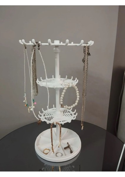 Beyaz Dekoratif Takı Düzenleyici, Kolye, Küpe, Bileklik Saklama Alanı