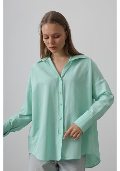 Geniş Manşet Detaylı Gömlek - Mint
