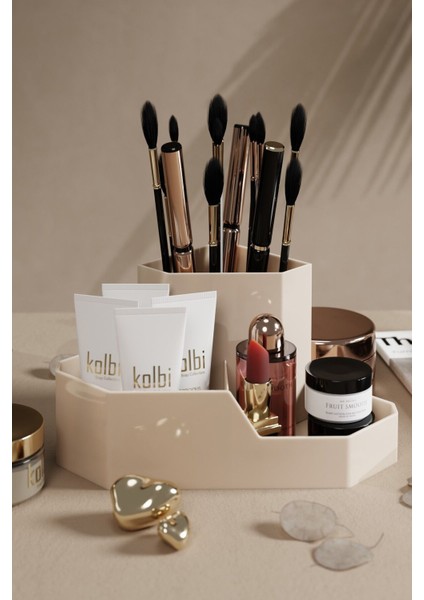 Üçgen Makyaj Organizeri Masa Üstü Düzenleyici, Kahverengi