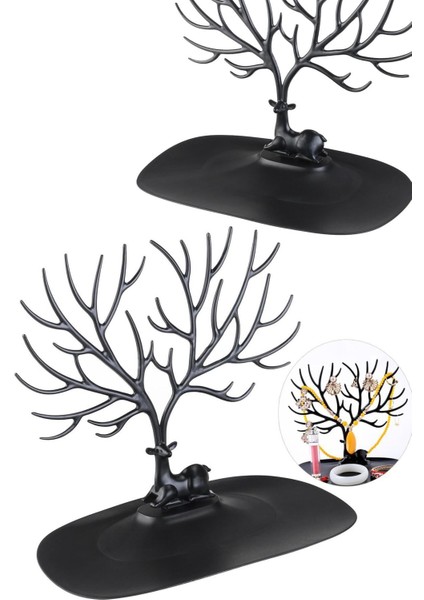 Geyik Tasarımlı Takı Düzeni, Yüzük ve Küpe Askısı, Dekoratif Siyah modelleri