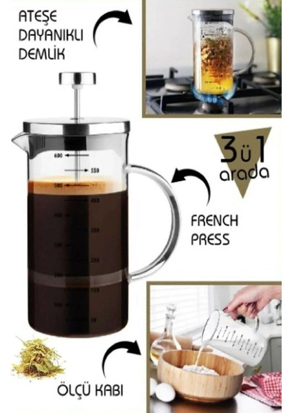 Çok Amaçlı Isıyı Koruyan Süzgeçli Bitki Çayı Filtre Kahve Demlik Ölçü Kabı Cam French Press 350 ml modelleri