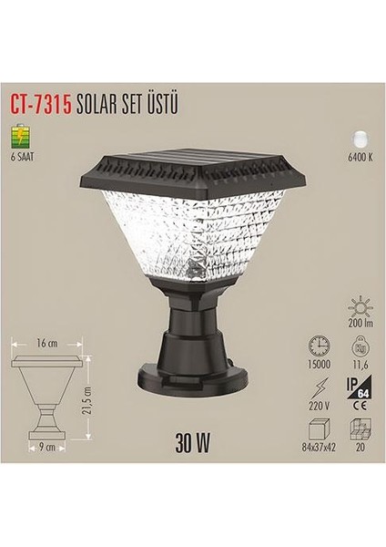 CT-7315 Solar Set Üstü Bahçe Armatürü 30 Watt Beyaz fiyatları