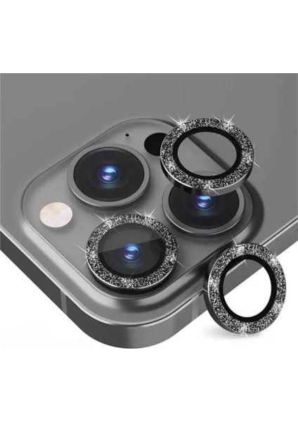 Iphone 16 Pro ve 16 Pro Max Siyah (Black) Titanyum Uyumlu Taşlı Kamera Lens Koruyucu Cam