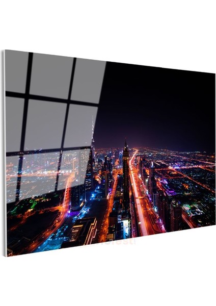 Dubai Gece Manzarası - Işıklar Şehri Cam Tablo modelleri