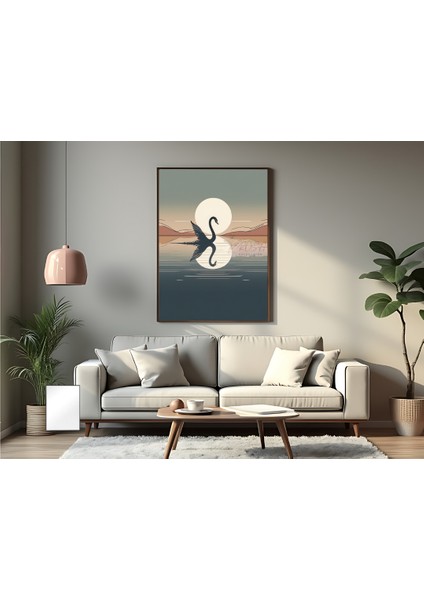 Metal Çerçeveli Gerçek Camlı Tablo Kuğu Silüeti fiyatları