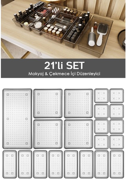 21'li Çekmece Içi Organizer - Kozmetik ve Takı Düzenleyici, Antrasit
