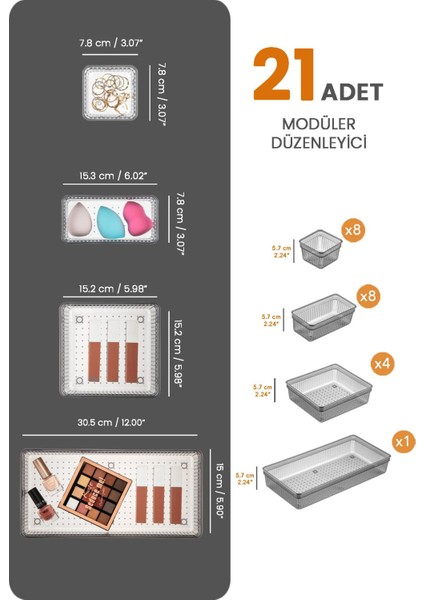 21'li Çekmece Içi Organizer - Kozmetik ve Takı Düzenleyici, Antrasit fiyatları