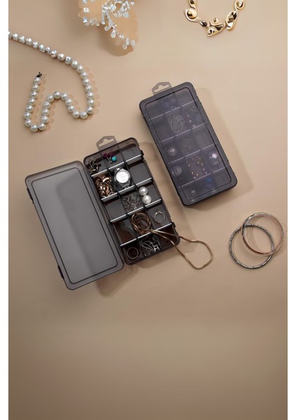 15 Bölmeli Takı ve Aksesuar Organizeri, 20X10 Cm, Antrasit Renk fiyatları