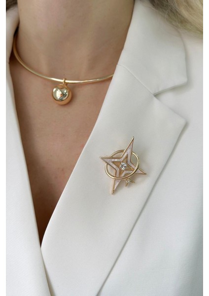 Taşlı Mineli Kuzey Yıldızı Broş (En:3,5 cm Boy:4 Cm)