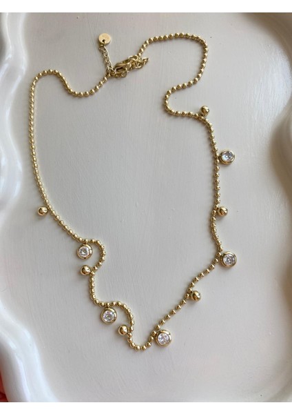 Yuvarlak Taşlı Çelik Gold Kolye fiyatları