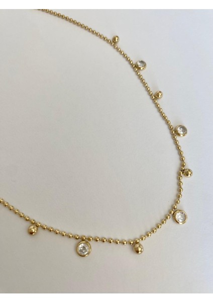 Yuvarlak Taşlı Çelik Gold Kolye modelleri