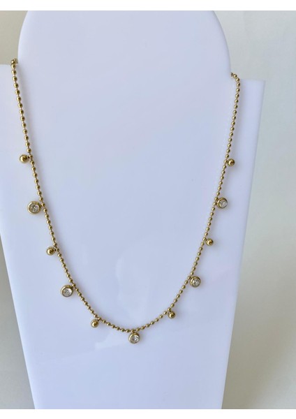 Yuvarlak Taşlı Çelik Gold Kolye fırsatları