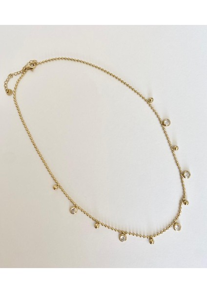 Yuvarlak Taşlı Çelik Gold Kolye indirimleri