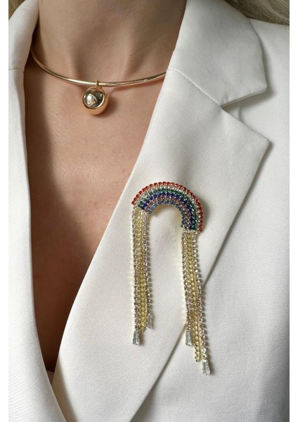 Renkli Taşlı Gökkuşağı Broş (En:4 cm Boy:1 Cm)