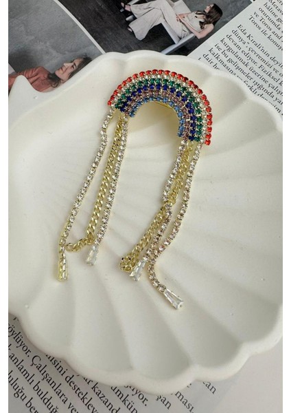 Renkli Taşlı Gökkuşağı Broş (En:4 cm Boy:1 Cm) fiyatları