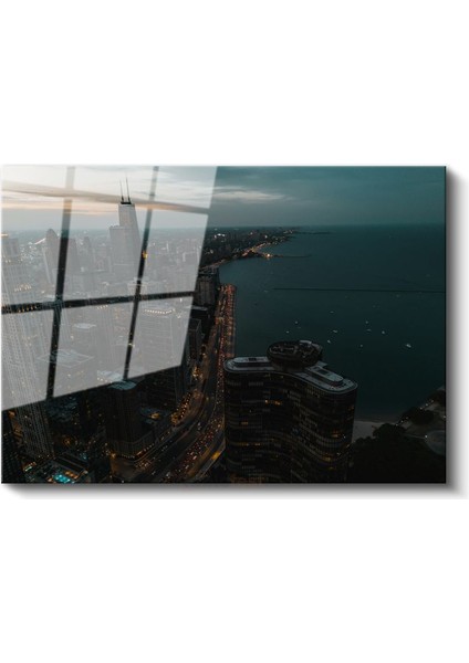 Chicago Gökdelenleri - Akşam Panoraması Cam Tablo fiyatları