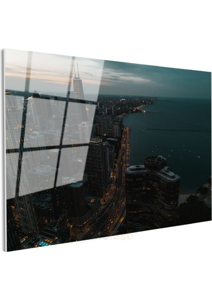 Chicago Gökdelenleri - Akşam Panoraması Cam Tablo modelleri