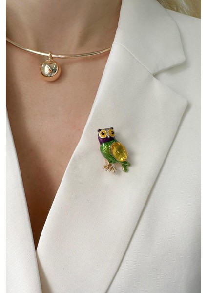 Taşlı Baykuş Broş (En:2 cm Boy:4 Cm)