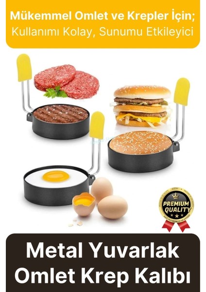 Premium Metal Yanmaz Yapışmaz Sunum Görsel Yumurta Krep Gözleme Şekillendirici Yuvarlak Omlet Kalıbı