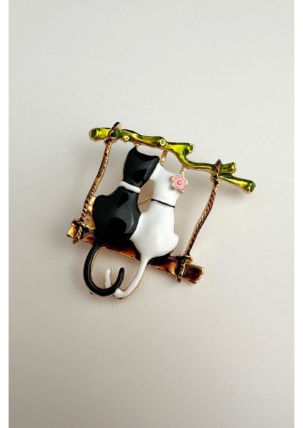 Mineli Ikili Kedi Broş (En:5 cm Boy:5 Cm) modelleri