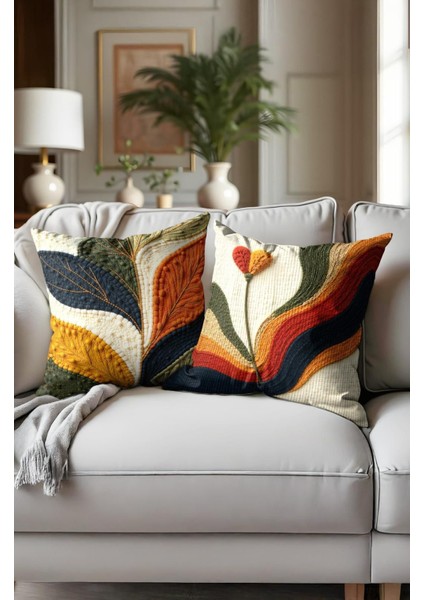 Punch Işlemeli 2’li Dekoratif Kırlent Seti – 40X40 cm | Polyester Kılıf & %100 Pamuk Dolgu