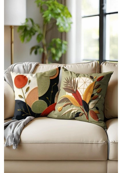 Punch Işlemeli 2’li Dekoratif Kırlent Seti – 40X40 cm | Polyester Kılıf & %100 Pamuk Dolgu