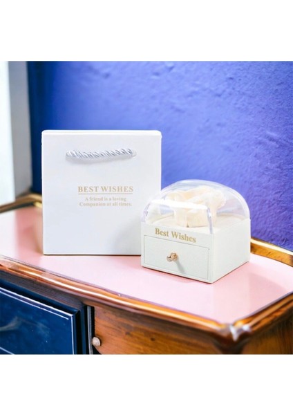 Gül Detaylı Mini Takı Organizeri, Krem Renk, Şık ve Kullanışlı Hediye Kutusu