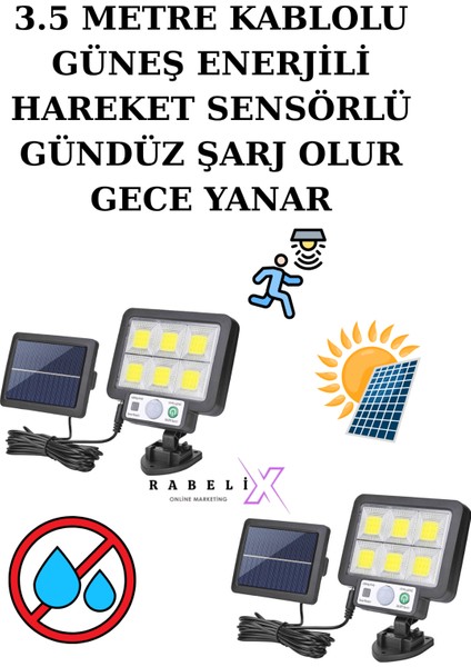 2 Adet Güneş Enerjili Lamba LED Sokak Dış Ortam Solar Bahçe Aydınlatması Su Geçirmez Sensörlü