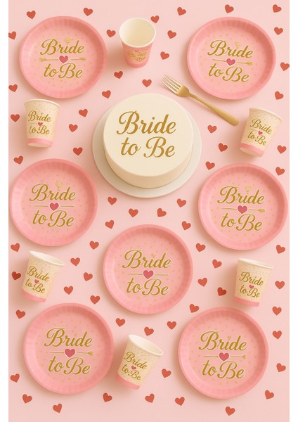 Bride To Be Pembe Çiçek Desenli 8 Kişilik Tabak Bardak Seti Bekarlığa Veda Partisi Süsleri