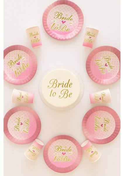 Bride To Be Pembe Çiçek Desenli 8 Kişilik Tabak Bardak Seti Bekarlığa Veda Partisi Süsleri