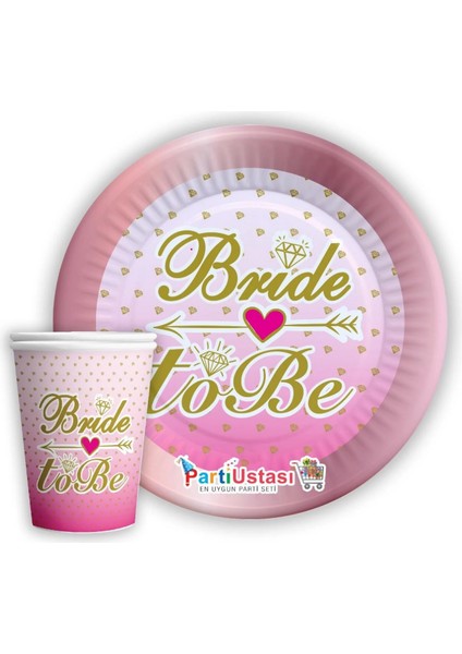 Bride To Be Pembe Çiçek Desenli 8 Kişilik Tabak Bardak Seti Bekarlığa Veda Partisi Süsleri