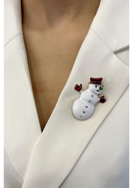 Yılbaşı Özel Taş Detaylı Kardan Adam Broş (5cm)