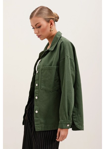 20192 Oversize Gabardin Gömlek Ceket - Haki fiyatları