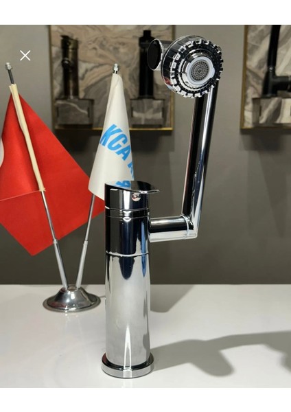 Krom Akrobatik Lavabo 2 Fonksiyonlu Bataryası Musluğu 720 Derece Hareketli Musluk
