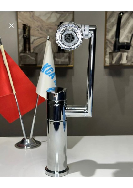 Krom Akrobatik Lavabo 2 Fonksiyonlu Bataryası Musluğu 720 Derece Hareketli Musluk