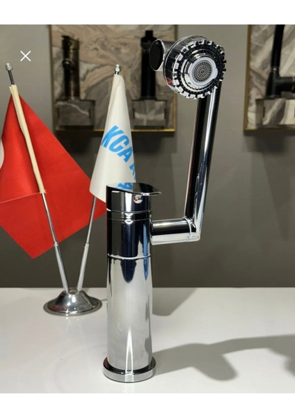 Krom Akrobatik Lavabo 2 Fonksiyonlu Bataryası Musluğu 720 Derece Hareketli Musluk